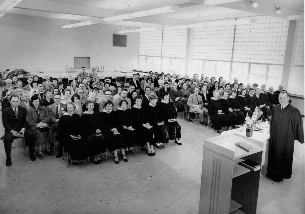 First Presbyterian Church originally worshipped in Farmington Highschool 