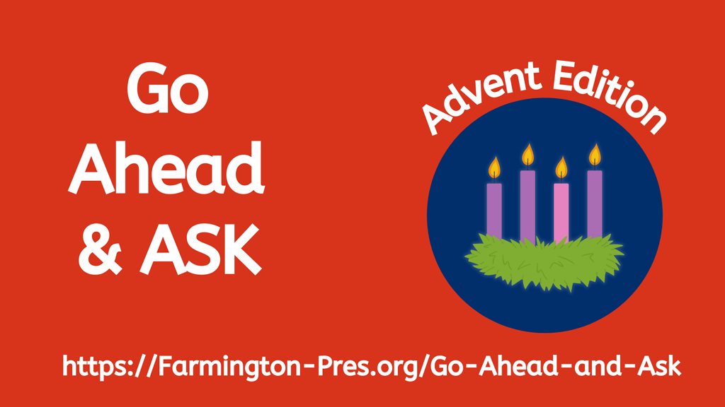 a red graphic with Go Ahead and Ask and an advent wreath