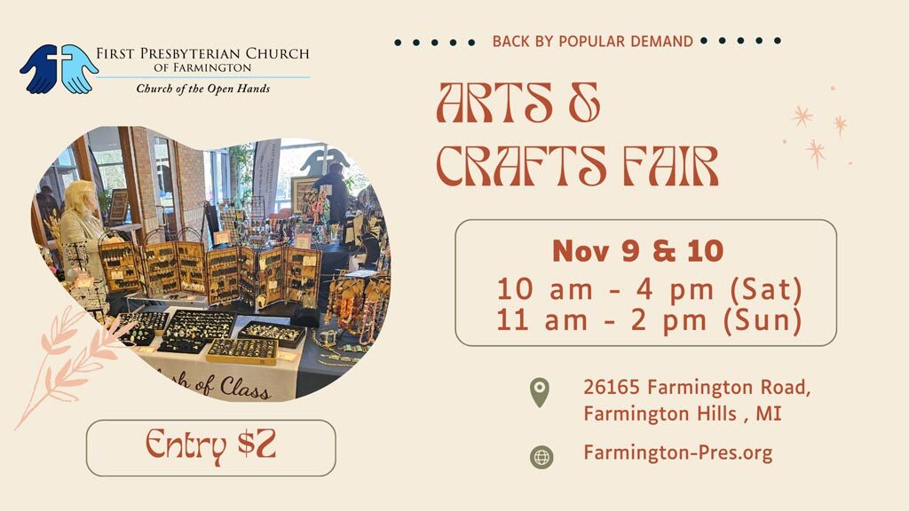 Graphic for arts and crafts fair ad with a photo of jewelry.