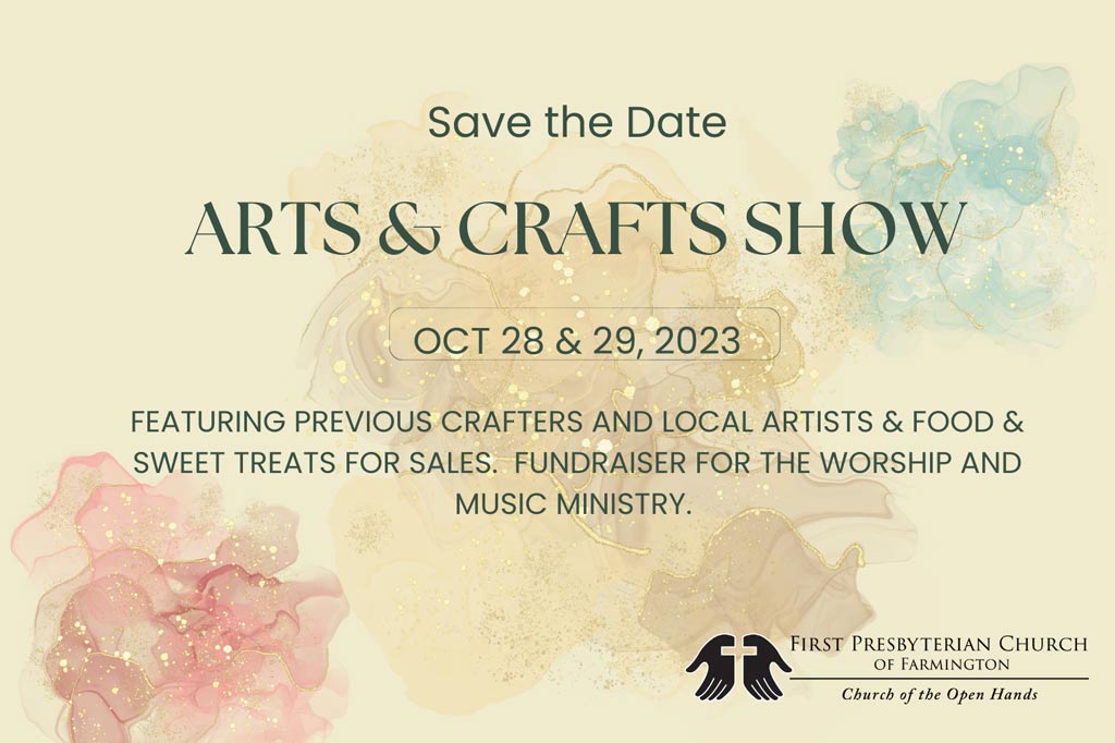 Graphic for arts and crafts show with dates over watercolor swatches 