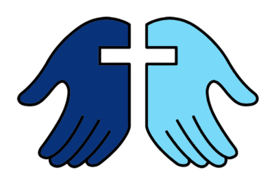 Logo of First Presbyterian Church of Farmington with open hands and a cross in the negative space between the two hands