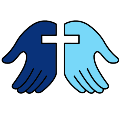 Logo of First Presbyterian Church of Farmington - open hands with a cross in the negative space