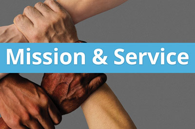 Graphic with hands for Mission and Service Opportunities at First Presbyterian Church of Farmington 