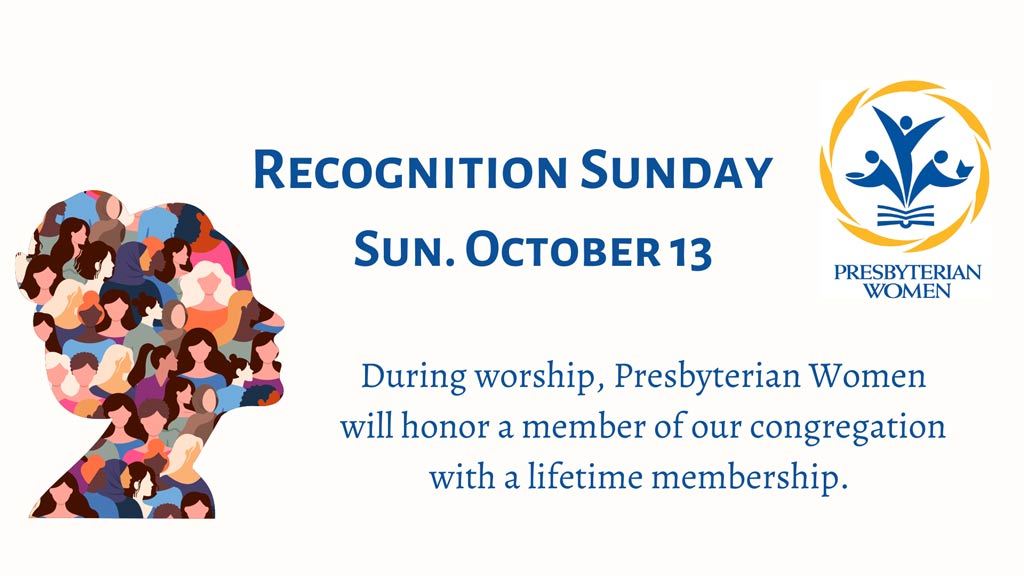 An abstract profile of a woman and the date of Oct 13 for Recognition Sunday 