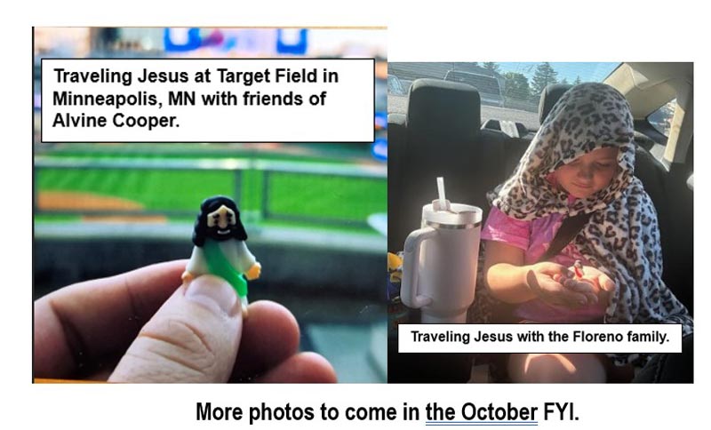 Photos of members with the little traveling Jesus statue