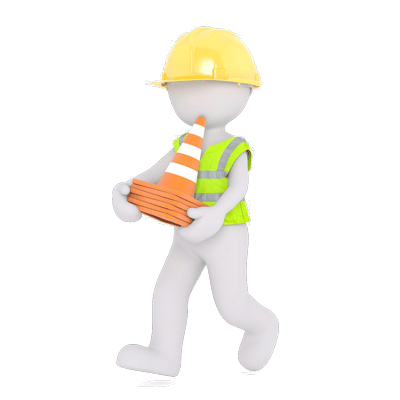 a figure carrying traffic cones