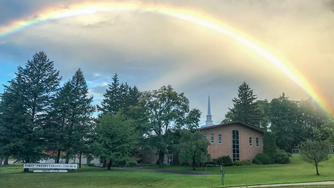 Rainbow over the church 